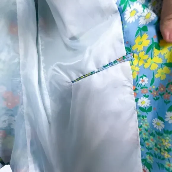 Vintage Flower Power Blue Orange Cotton Blazer Size Small - Picture 9 of 12